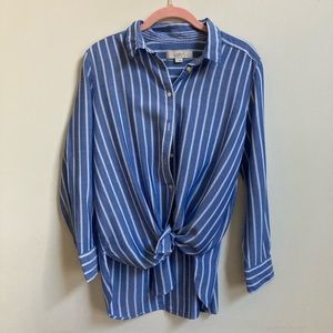 Ann Taylor Loft Button Down Blue and White Stripe Blouse